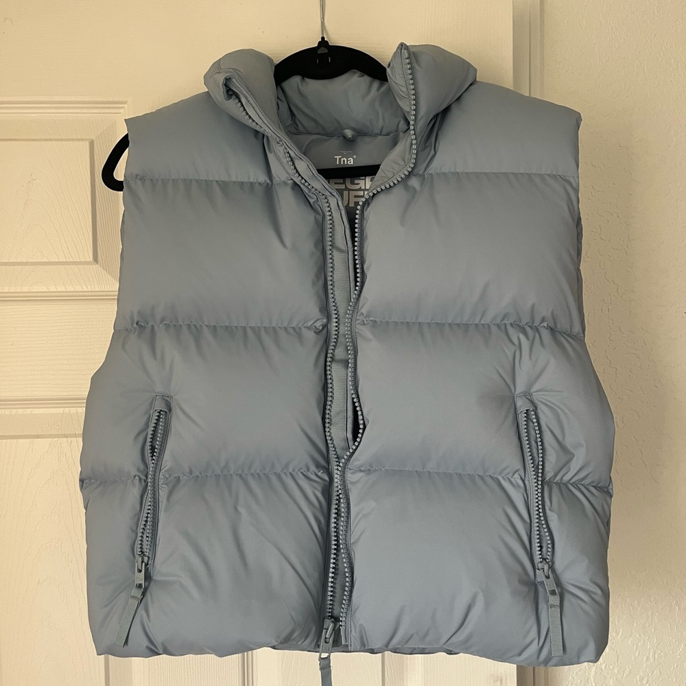 Aritzia TNA Mega Puf Vest in Light Blue/Grey